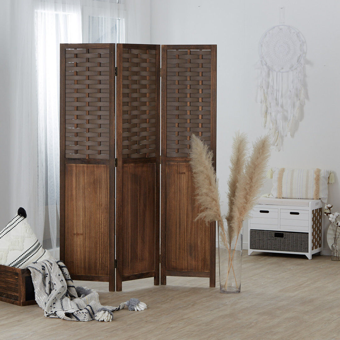 Three Posts Abree 120cm W x 170cm H 3 - Panel Folding Room Divider Brown