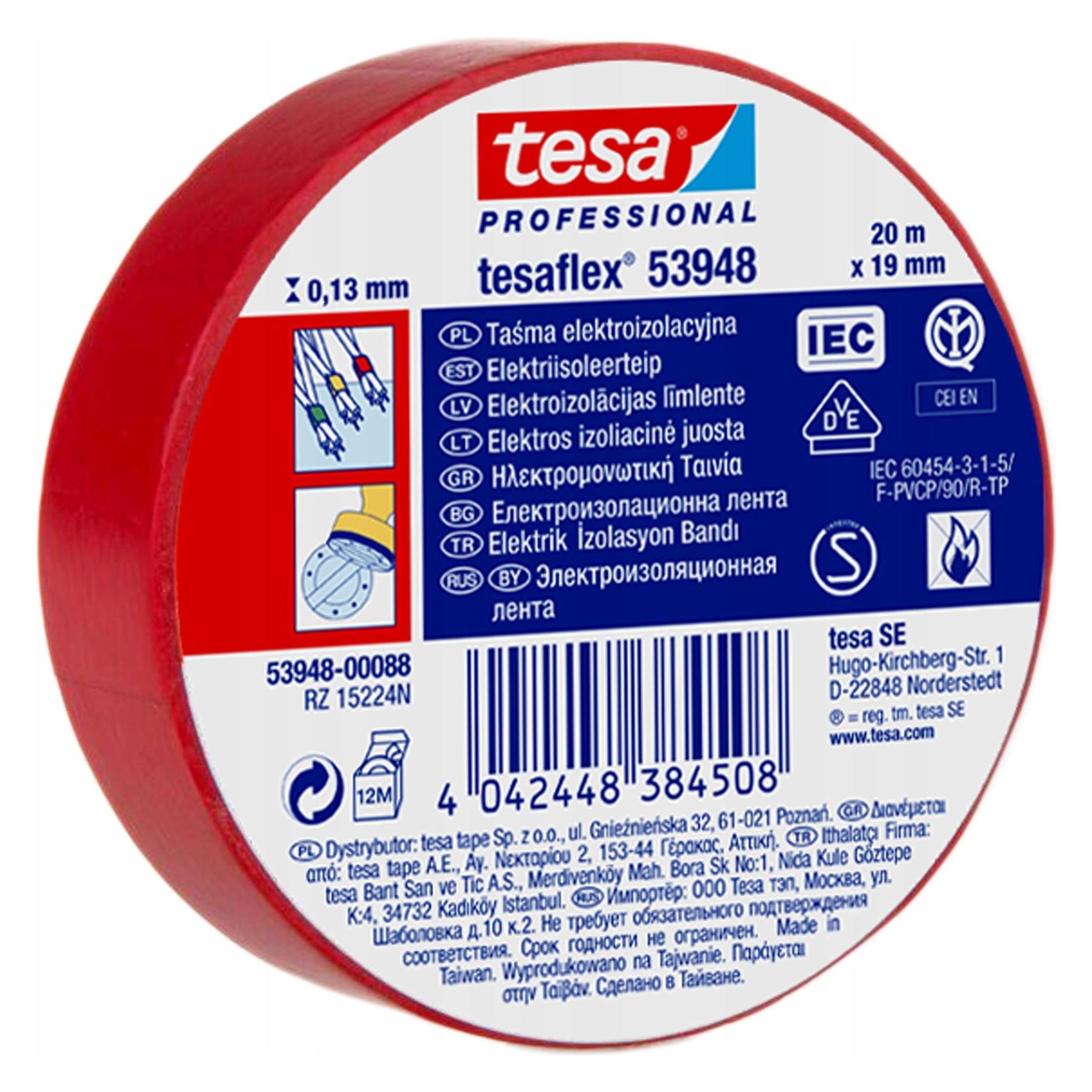 tesa Red Isolation Tape 20m x 19 mm (19 mm) (35784464)