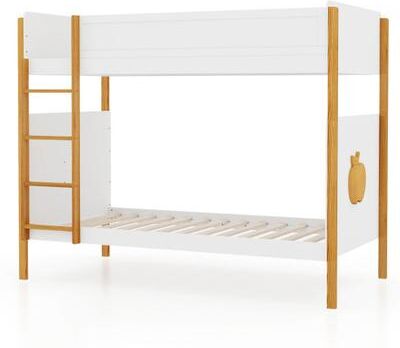 Costway Twin Over Twin Bunk Bed with Integrated Ladder and Safety Guardrails-Twin Size