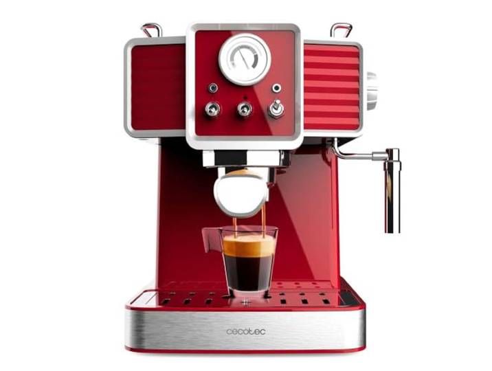 Cecotec Express - Kaffeemaschine Power Espresso 20 Tradizionale Light Red 1350 W, Espresso und Cappuccino, 20 Bar und Thermoblock, Dampfdüse, Manometer, Vintage - Design, 1,5L Kapazität