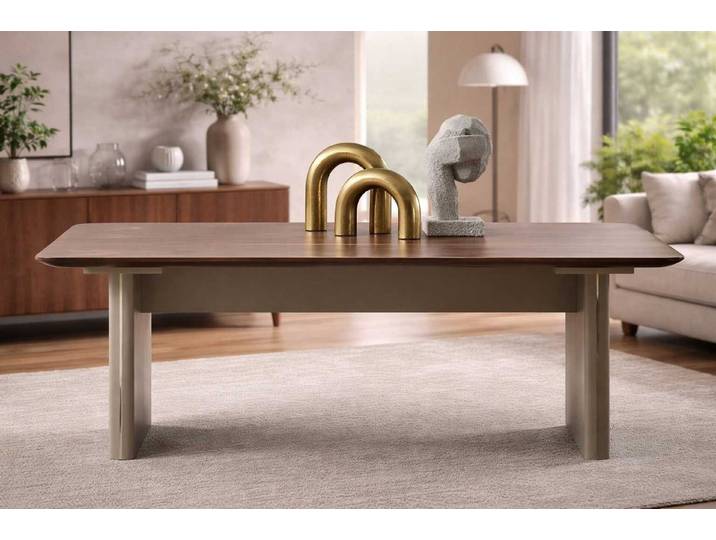 Xlmoebel Couchtisch Moderner Brauner Couchtisch mit robuster Holzplatte, Made in Europa