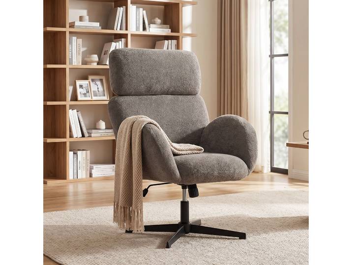HOMCOM Fauteuil Bureau Velours Gris Pivotant Réglable Dossier Haut