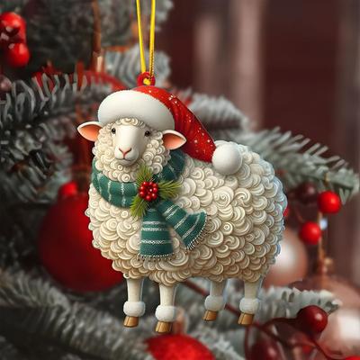 PRiME Tree Hanging Ornaments Cartoon, Christmas Tree Pendant Flat Acrylic, New Year Christmas Gifts, Holiday Home Decor sheep