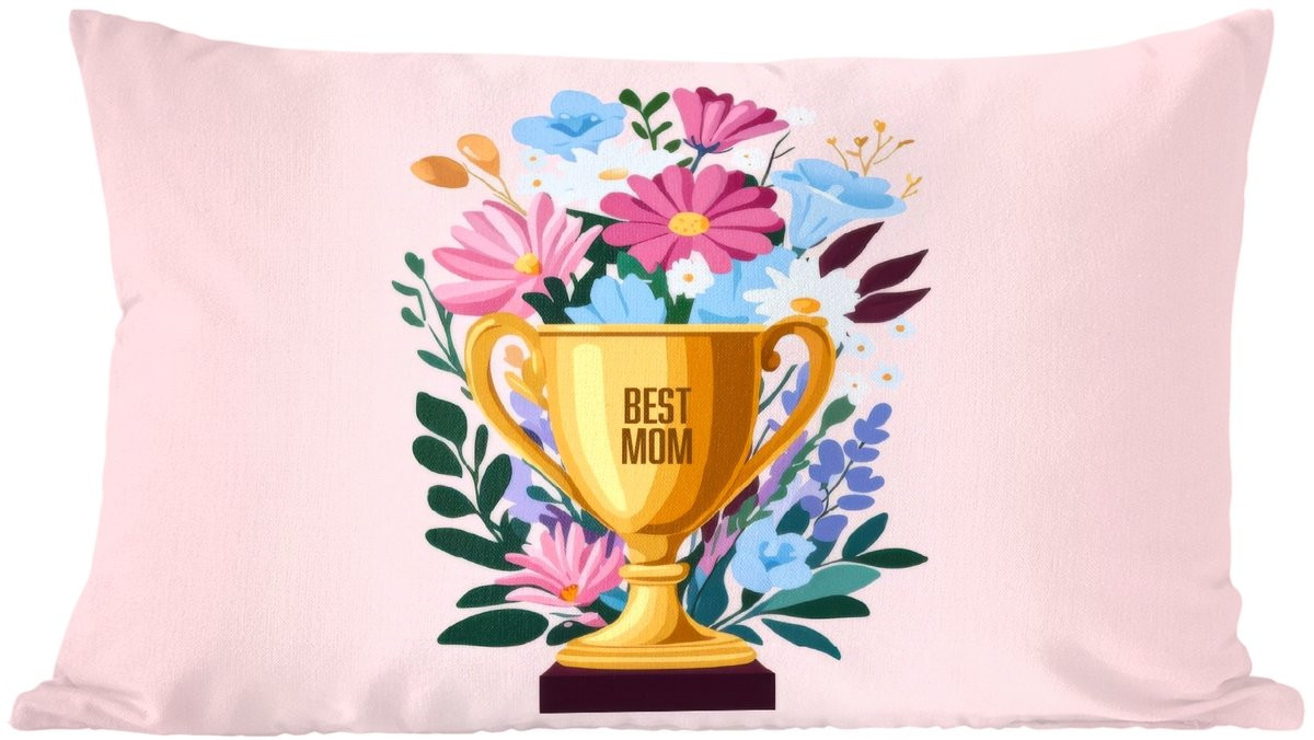 PillowMonkey Sierkussen Best Mom met Bloemen - Kleurrijk - 60 x 40 cm