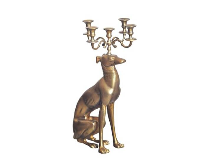 WOHNLING Kerzenhalter Windhund 26x40x69 cm Aluminium Gold, 5-Armig