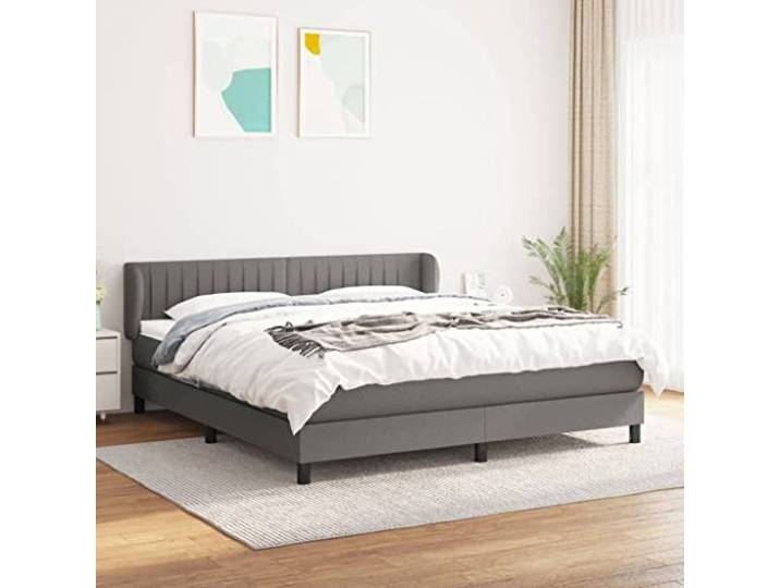 RJPLMFV Lattenrost, Doppelbett, 180 x 200 cm, mit Matratze, Stoff, Dunkelgrau