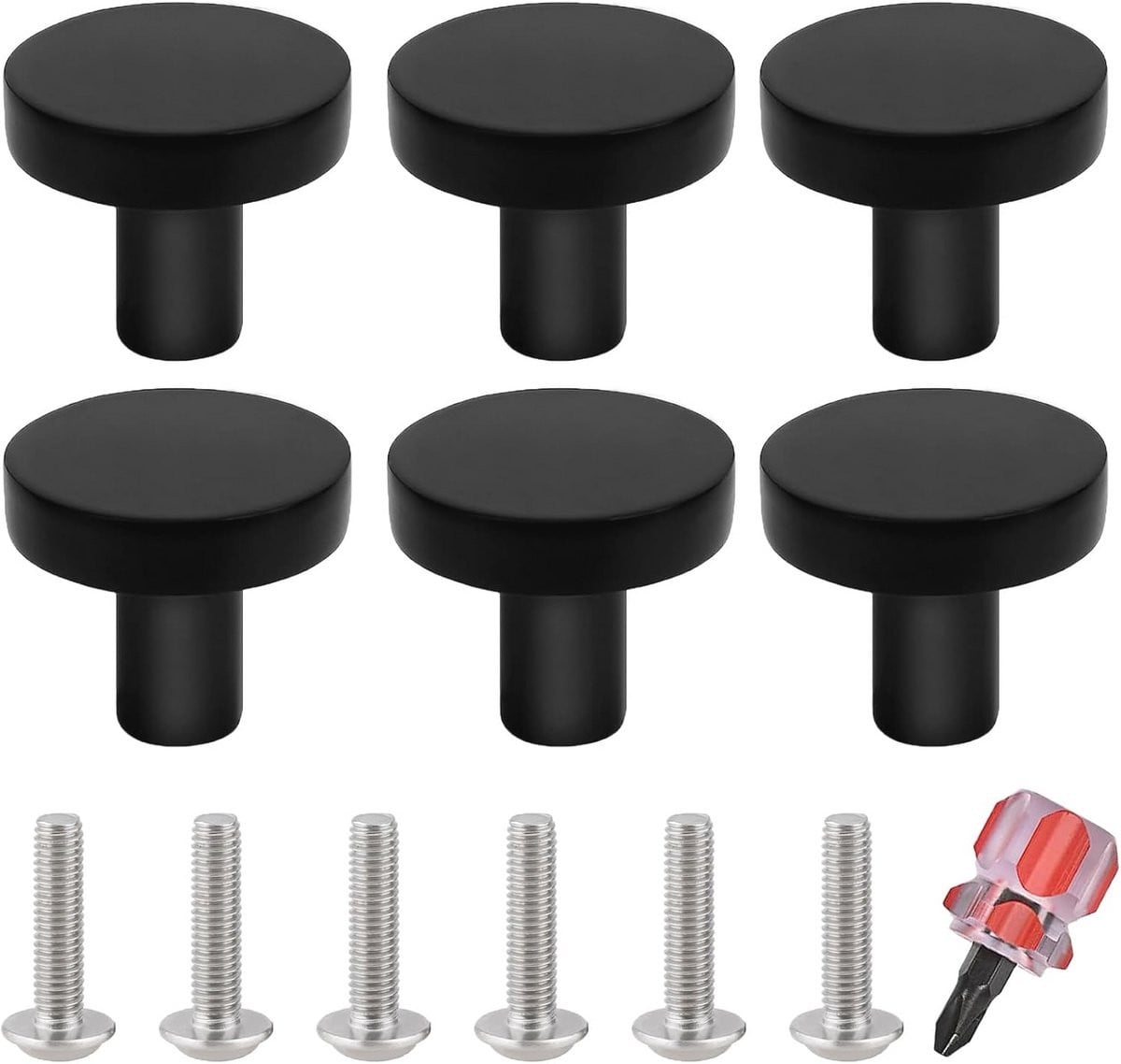 Zwarte Kastknoppen 30 mm - 6 Stuks Meubelknoppen van RVS voor Keukens en Kasten