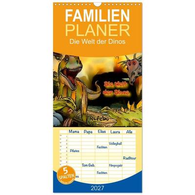 Familienplaner 2027 - Die Welt der Dinos mit 5 Spalten (Wandkalender, 21 x 45 cm) CALVENDO