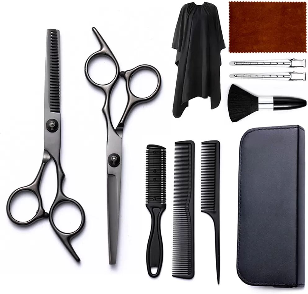 INF Ensemble de ciseaux de coupe de cheveux professionnels - 12 pièces Le noir