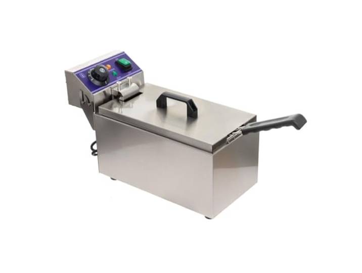 Elektro-Fritteuse 6 Liter – Edelstahl, 2000 W, Temperaturregelung bis 200 °C, mit Frittierkorb – kompakte Gastronomie-Fritteuse für Pommes, Snacks & Fingerfood – 43,5 x 19 x 28,5 cm