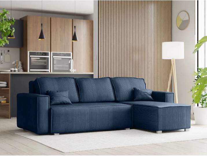 Ausziehbares Ecksofa SMART COSARO dunkelblau, beidseitig + 2 Kissen GRATIS