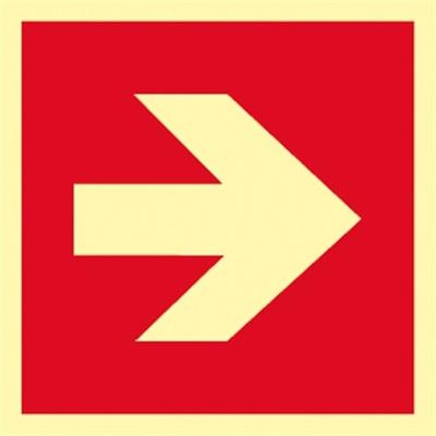 Schild Richtungsangabe DIN ISO 3864, Kunststoff, rot/nachleucht., 160-mcd, 200x200 mm