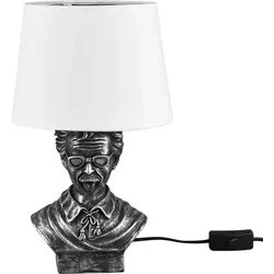 Tischlampe Tischleuchte Nachttischlampe Leseleuchte Wohnzimmerlampe, Keramik silber Stoff weiß, E14, D 21 cm
