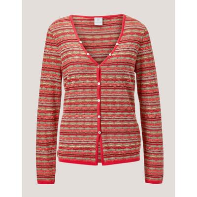 Strickjacke MADELEINE "Cardigan Modische Strickjacke mit Streifenmuster", Damen, Gr. 36/38, rot (rot, multicolor), Obermaterial: 100% Baumwolle CO., Modern, normal, V-Ausschnitt, Strickjacken Strickjacke