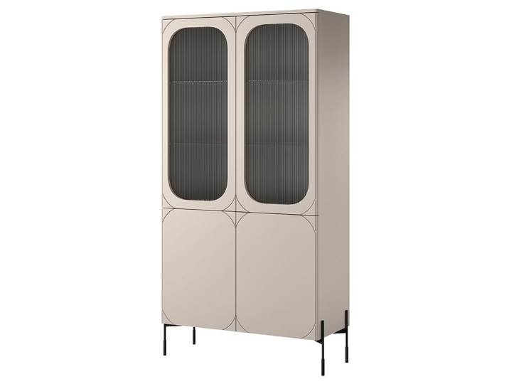 Lomadox Vitrine SPLIT-141 kaschmir beige matt 104 cm Metallfüße Ornamentglas grifflos