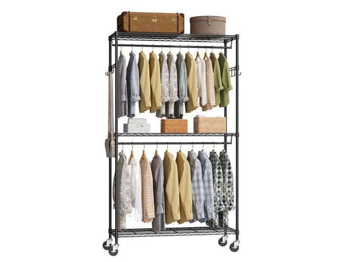 KOIOPLIE Portant à vêtements 3 niveaux robuste rangement optimisé pour chambre ou dressing avec structure mobile stable