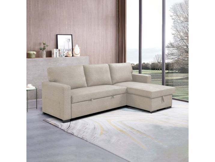 Canapé d'angle réversible et convertible en tissu beige - COZY