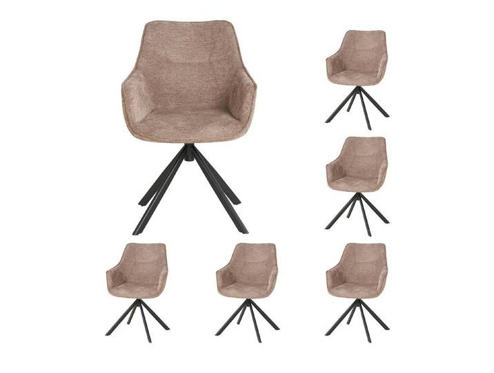 bene living Loungesessel San Carlo - drehbar - hellbraun (6-St., 6er Set), schwarzes Metall-Gestell - bequeme Arm- und Rückenlehne