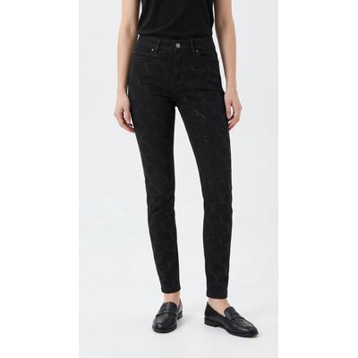 Skinny-fit-Jeans MAC "DREAM SKINNY chain glitter", Damen, Gr. 46, Länge 34, schwarz (schwarz, schwarz), Denim/Jeans, Obermaterial: 83% Baumwolle, 15% Polyester, 2% Elasthan, gemustert, skinny fit knöchellang, Jeans, mit Glitzersteine Muster
