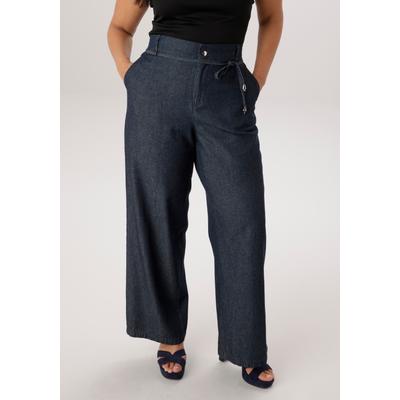 Weite Jeans ANISTON PLUS, Damen, Gr. 46, N-Gr, blau (dunkelblau), Web, Obermaterial: 100% Baumwolle, unifarben, bequem lang, Jeans, mit elastischen Bund