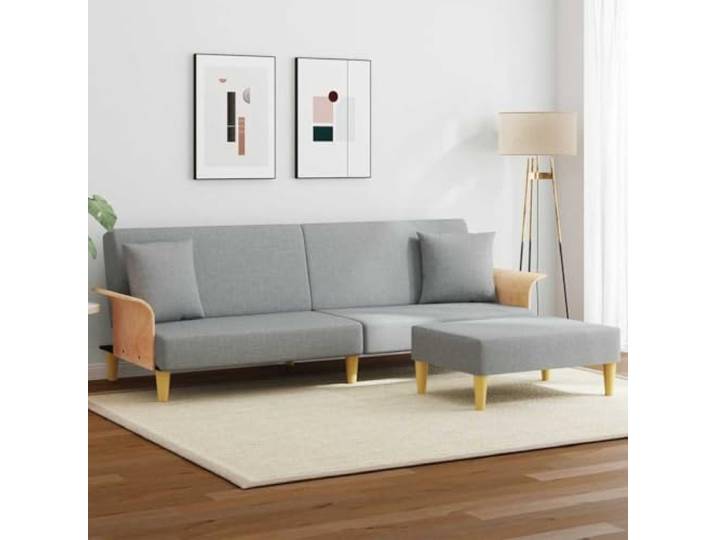 HEFZGDB Schlafsofa 2-Sitzer mit Kissen und Fußhocker Hellgrau Samt – Verstellbare Rückenlehne für Komfort und Robustes Design mit Holzrahmen, Ideal für Gäste und Tägliche Entspannung