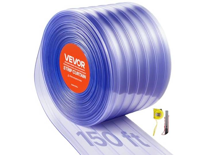 VEVOR Rideau Lanière PVC 45\,72x0\,3 m Rouleau Lanière Plastique Transparent Nervuré de Porte\, Bande Isolation Thermique Coupe Vent\, pour Portes de Supermarchés\, de Garages\, d'Entrepôts\, de Restaurants