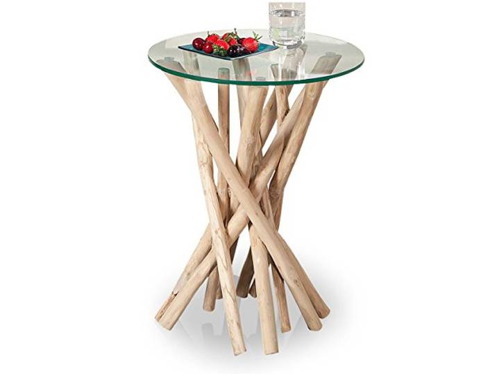 levandeo Beistelltisch Treibholz 50x40x40cm Sicherheitsglas Unikat Couchtisch Natur Massivholz in Handarbeit