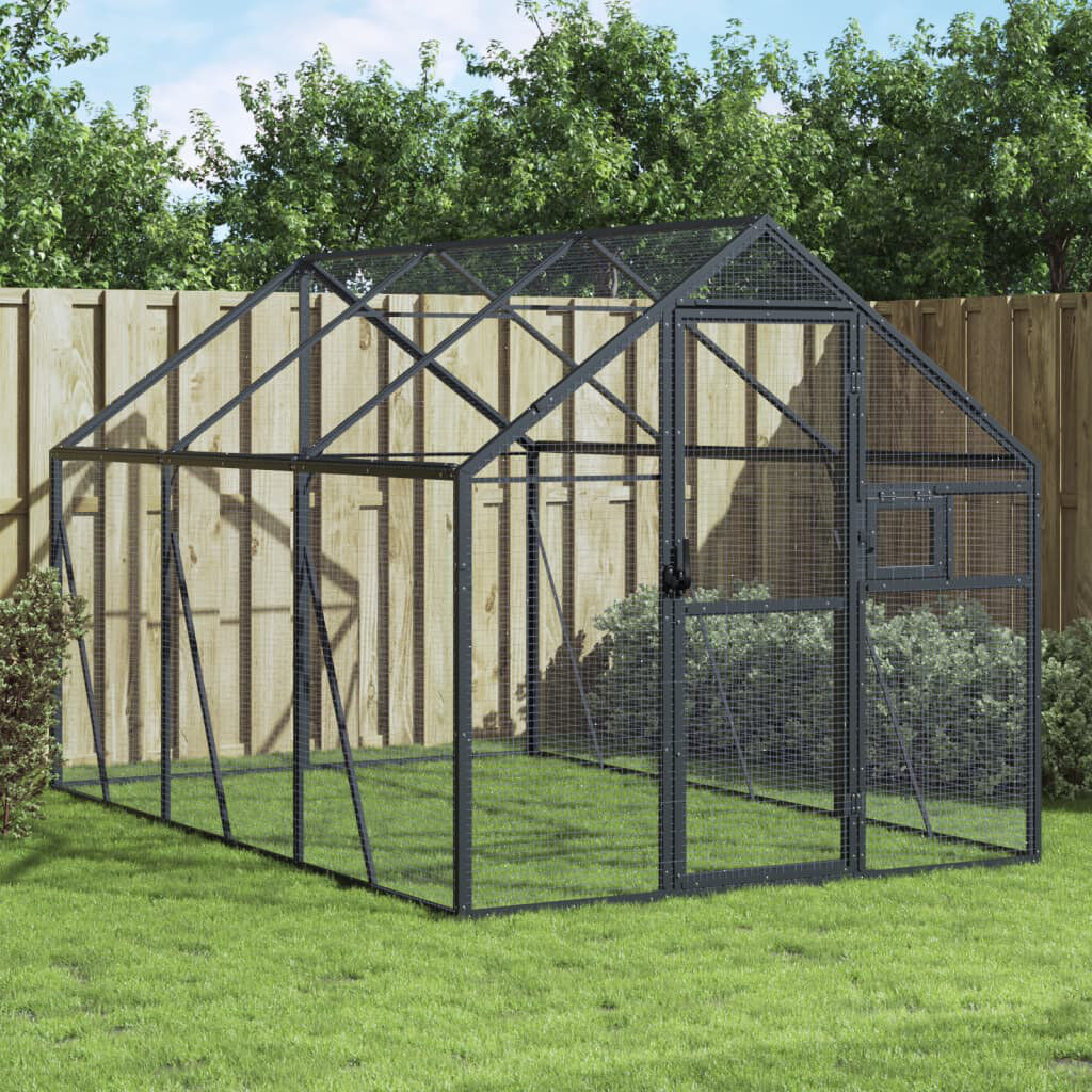 Archie & Oscar Arusha 185cm Aluminium, Galvanised Welded Wire Mesh Flight Cage Anthracite 185cm H X 179cm W X 300cm D