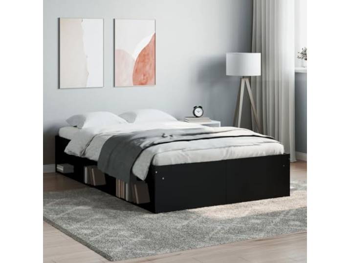 DJEKA Bett 120x200 mit lattenrost Holz Bettgestell 120x200 Holz Holzbett 120x200 Doppelbett mit 6 Fächer-Schwarz-120 x 200 cm