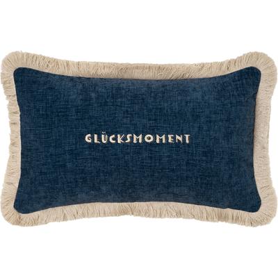 Dekokissen PAD "DESIRE", blau, schriftzug, B:30cm L:50cm, Polyester, Dekokissen_Sitzkissen_Kissenhüllen, Chenille-Stoff mit Fransenkante – Komfort trifft Stil