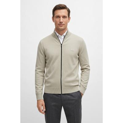 Strickjacke BOSS ORANGE "Kanozip Full Zip Cardigan", Herren, Gr. S, beige (light beige271), Feinstrick, Obermaterial: 95% Baumwolle, 5% Kaschmir, regular fit hüftlang, Bündchen, Strickjacken Strickjacke, mit Reißverschluss, Kaschmir-Anteil