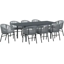 vidaXL Garten-Esstisch-Set 9 pcs Grau Groß Metallrahmen, Seil, Stoff