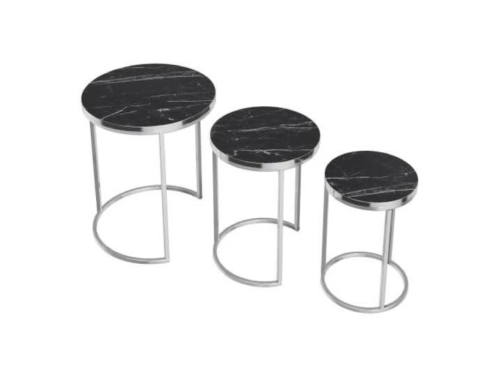 Set aus 3 runden Beistelltischen, ausziehbar, Marmor, schwarz, silber, 03_0008378