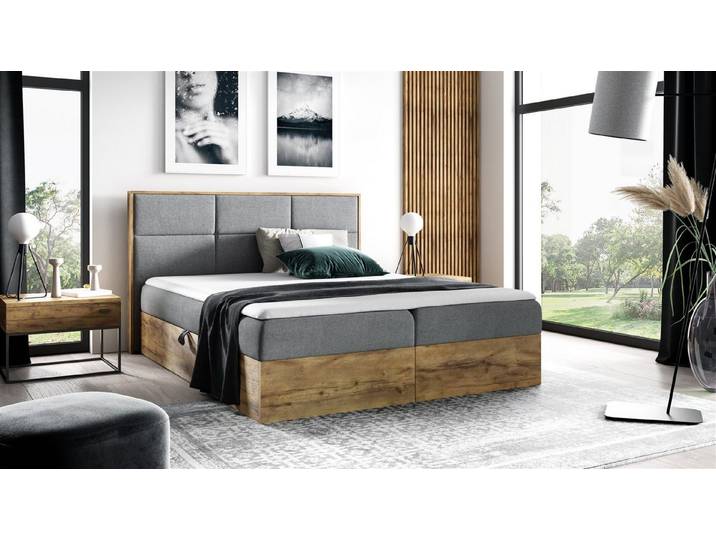 Fun Möbel Boxbett Schlafzimmerbett BARTEL in Stoff Faro (inkl. Kaltschaumtopper), Rahmen des Bettes in Artisan Eichen-Optik