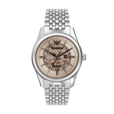 Automatikuhr EMPORIO ARMANI, silber (edelstahlfarben, silberfarben, silberfarben), Armbanduhren, Herren, edelstahlfarben, Automatikuhr, Armbanduhr, Herrenuhr, Mechanische Uhr, Edelstahlarmband, analog