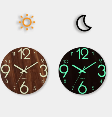 Inspire Picks 12 Inch Luminous Wooden Wall Clock Silent Non Ticking Nordic Glow In The Dark Design yg003 12 Inch