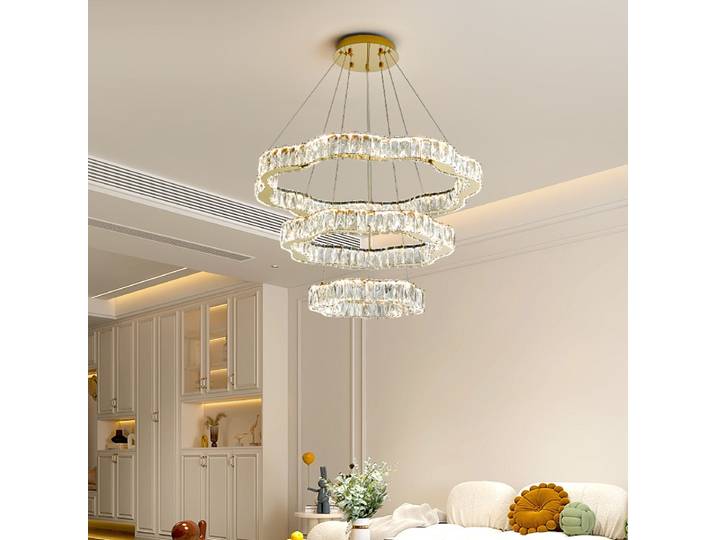 Nordique Led rond pendentif lumière chambre salon Table à manger lustre en cristal moderne Simple maison intérieur décor lampe d'éclairage