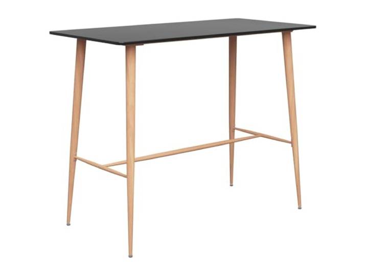 3-Teiliges Barmöbelset Schwarz MDF Tischplatte, Stahl Beine, Hocker aus massivem Teak, Für Zuhause