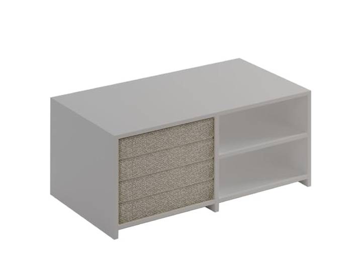 Hanah Home Modern White Coffee Table Set (1 Table + 4 Cushions), 100% Melamine Coated, 18mm Thickness, Stylish Linen Weave, Perfect for Living Room