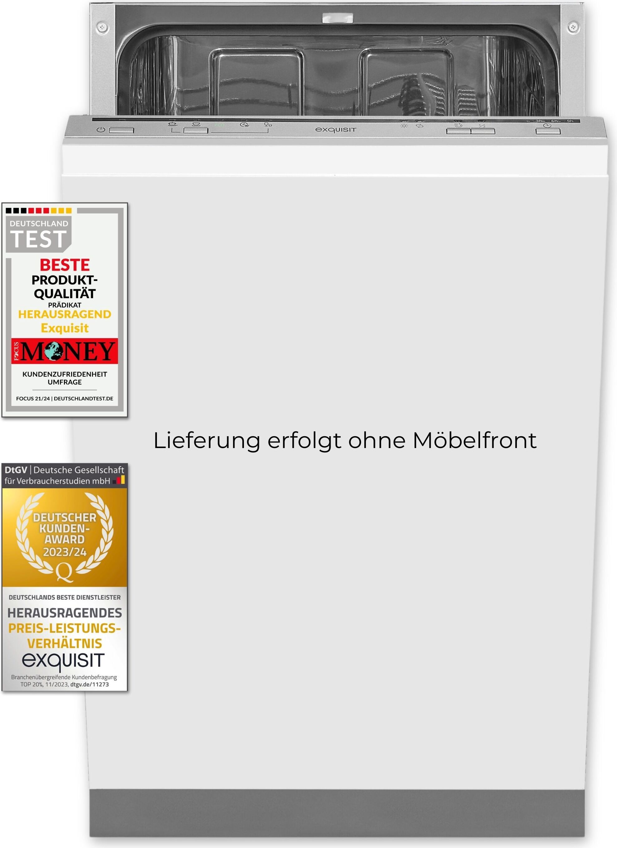 Exquisit Geschirrspüler EGSP1009-E-030E silber | Spülmaschine 45 cm | ECO-Modus | Maßgedecke: 9 | Vollintegriert