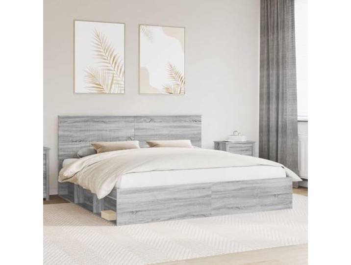 WDGJJFECNMUEHI Massives Kiefernholz Modernes Design 200x200 cm Grau Bettrahmen Graues Sonoma 200x200 cm Massives Kiefernholz Bettgestell mit Kopfteil Stabiler Lattenrost für Schlafzimmer
