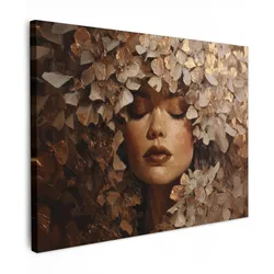 LEINWANDBILD Gesicht - Dame - Blätter - Pinselstriche Wandbild 40x30 cm