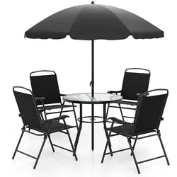 Helloshop26 - 6-teiliges Gartenmöbel-Set mit Sonnenschirm 80 x 71 cm bequem und praktisch modern Stil aus schwarzem Metall 20_0011895