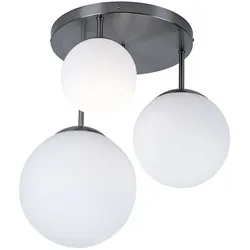 Deckenlampe Wohnzimmerleuchte Kugel Deckenleuchte Glas satiniert, unterschiedliche große Lampenschirme, 3x E27, DxH 46,5x44 cm