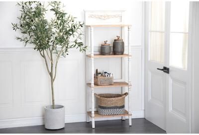 ARCILLA ELEMENTAL White Wood Intricately Carved 4 Shelves Floral Shelving Unit