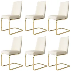 OKWISH Esszimmerstuhl 6er Set Samt Beige 88x45x52 cm mit rautenförmiger Rückenlehne und goldfarbenen Metallbeinen komfortabel stabil vielseitig