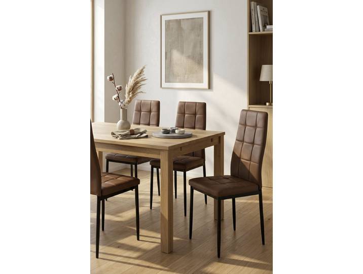 4er Set Lan Kunstleder Stühle - Brun Vintage