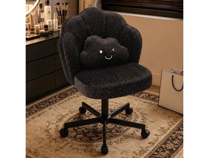 Chaise de maquillage - COMHOMA - Chaise Pétale - Dossier double couche - Coussin lombaire  Nuage  - Roulettes silencieuses