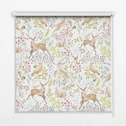 INNENROLLO - Fensterrollo - Rollo - 100x140 cm - Vögel, Rehe und Kaninchen