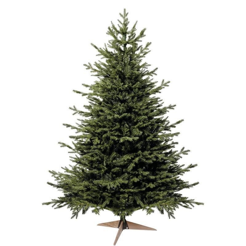 FairyTrees Kunstkerstboom Nordmann, 220 cm, met realistische PE/PVC-takken en handgemaakte essenhouten standaard